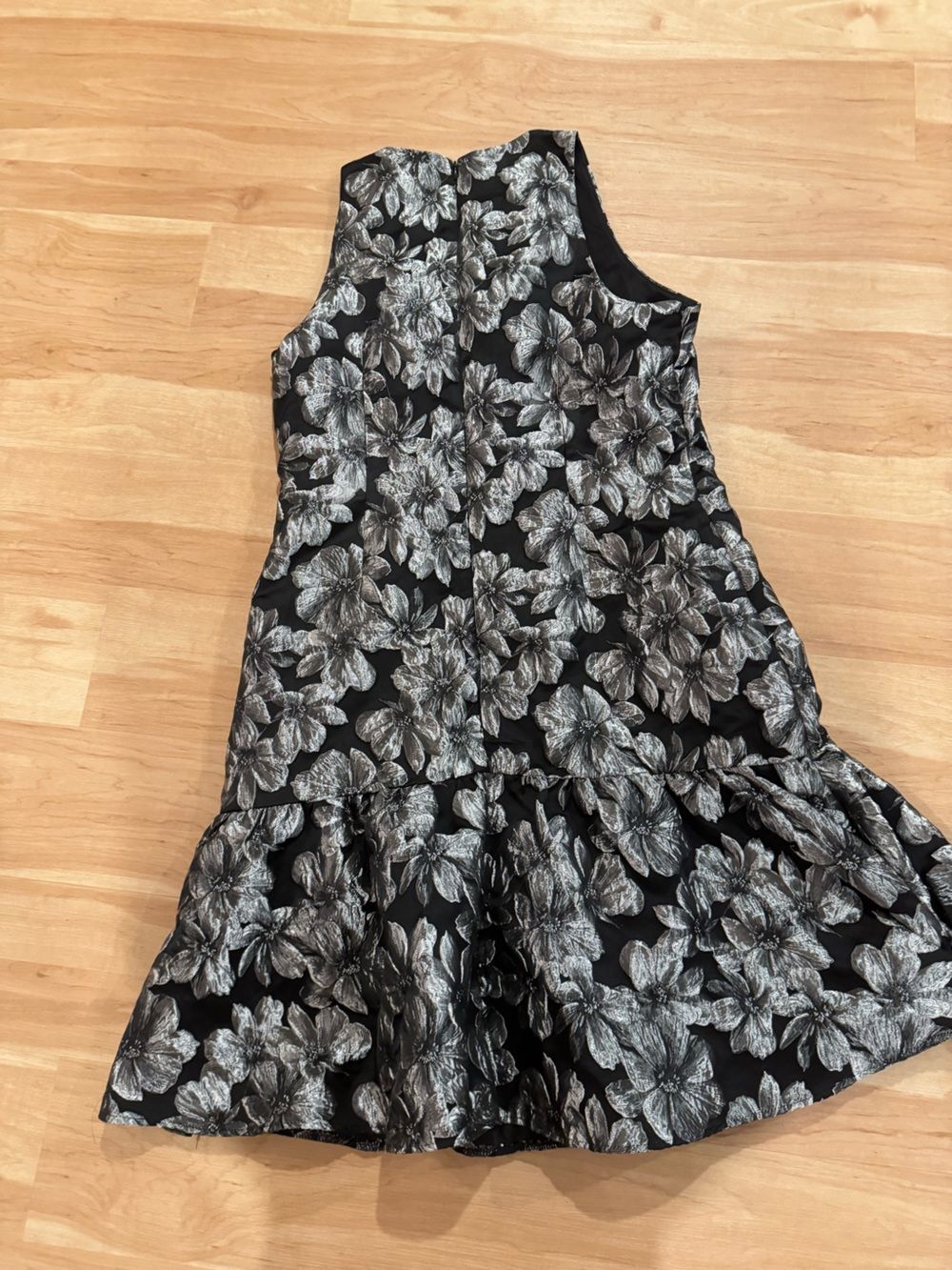 Black Silver Floral Jacquard Midi Sleeveless Formal Peplum Dress Size 12 - Picture 2 of 6